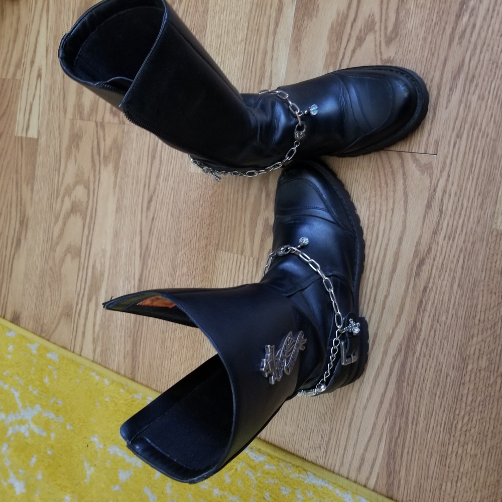 Black Combat Moto Boots with Chunky Heel